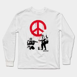 BANKSY Soldiers Painting Peace Sign Long Sleeve T-Shirt